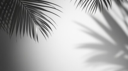 Fototapeta premium Grey background with a blurred palm leaf shadow in the foreground, ideal for elegant and minimalist product display or branding design.