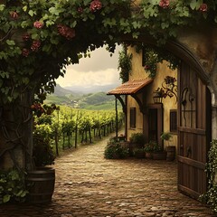 Beautiful stone pathway leading to an ornate gate surrounded by lush greenery creating a serene outdoor scene