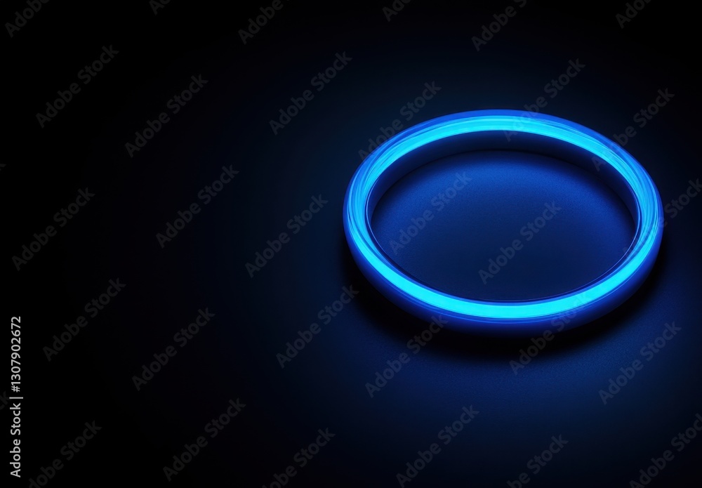 Poster blue glowing circular neon light against a dark background creating an intriguing modern visual effe