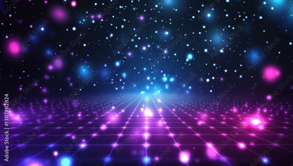 Poster bright and colorful abstract background with glowing particles and starry sky for modern design and 