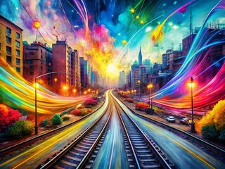 Fototapeta premium Abstract Double Exposure: Dynamic Hand-Painted Scribble Line Art Pattern on Vibrant Background