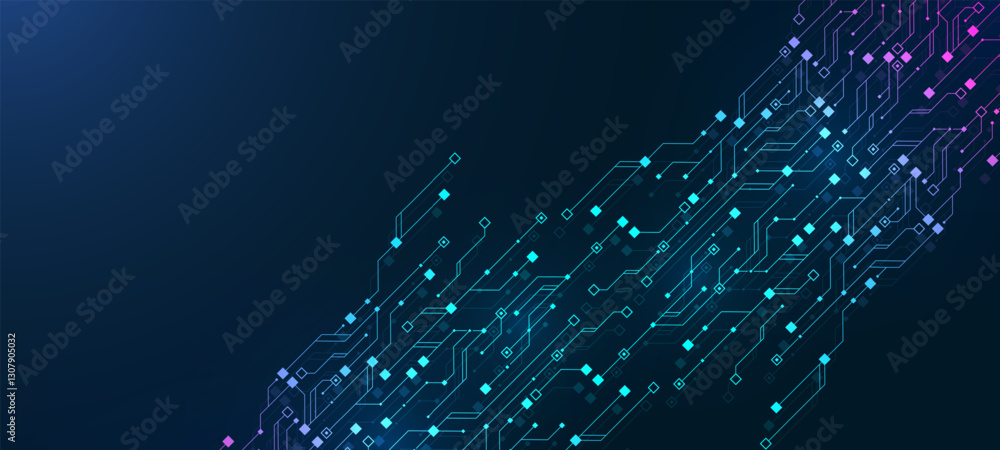 Aufkleber Artificial Intelligence or machine learning vector design. Quantum computer technology concept with circuit board and motherboard texture background design. Waves flow quantum explosion