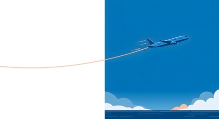 Fototapeta premium Modern Airplane Illustration Taking Off Over the Ocean