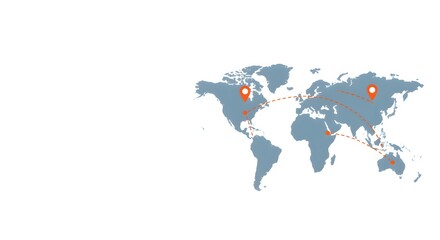 Minimalist World Map with Travel Route and Location Markers