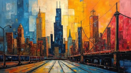 Obraz premium Abstract Cubist Cityscape of Chicago