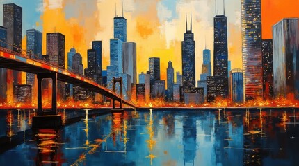 Fototapeta premium Abstract Cubist Cityscape of Chicago