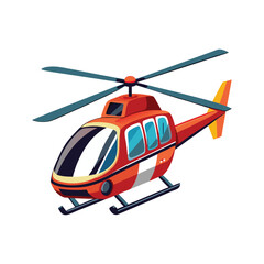 a flat illustration of a red helicopter, a dark blue glass