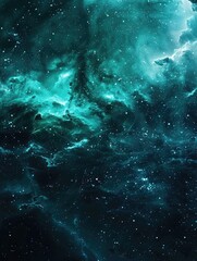 Fototapeta premium Mystical teal nebula swirling through the cosmos background texture