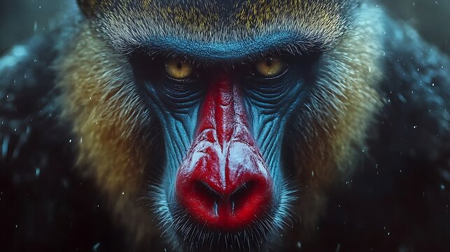 Frontal Portrait of a Colorful Mandrill / カラフルなマンドリルの正面ポートレート