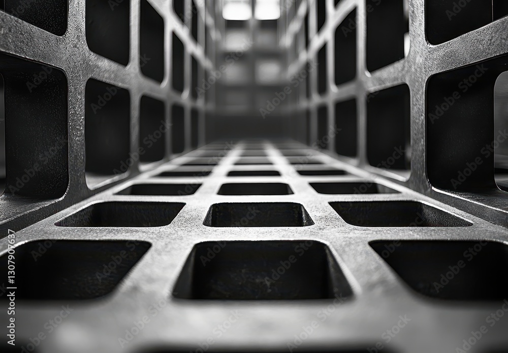 Aufkleber close-up view of industrial metal grate with a perspective on square openings and textured surface f