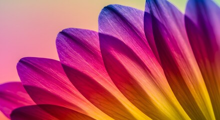 Vibrant rainbow flower petals close up macro photography image red pink gold leaf plant vivid flora