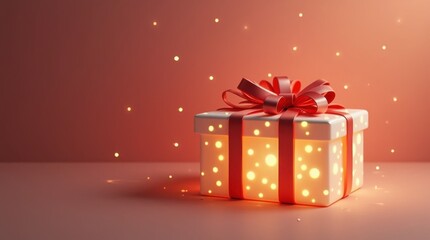 Obraz premium Glowing 3D Render of a Charming Gift Box with Ribbons