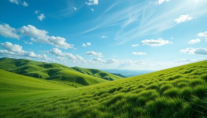 Obraz premium Lush Green Hills Under a Clear Blue Sky.