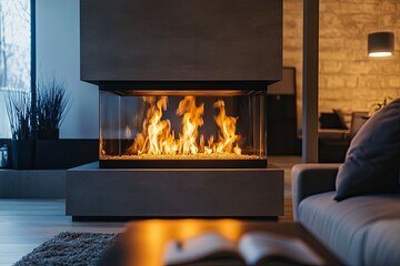 Modern Glass-Enclosed Fireplace: Warmth and Contemporary Design
