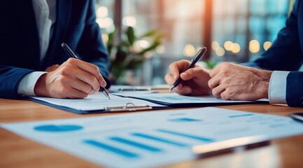 Two Businessmen Reviewing Documents at a Desk