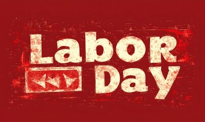 Labor day greeting featuring a textured red background, celebrating the achievements of workers
