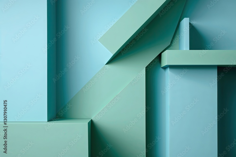 Poster visually striking abstract background with geometric shapes in a soft blue-green color palette