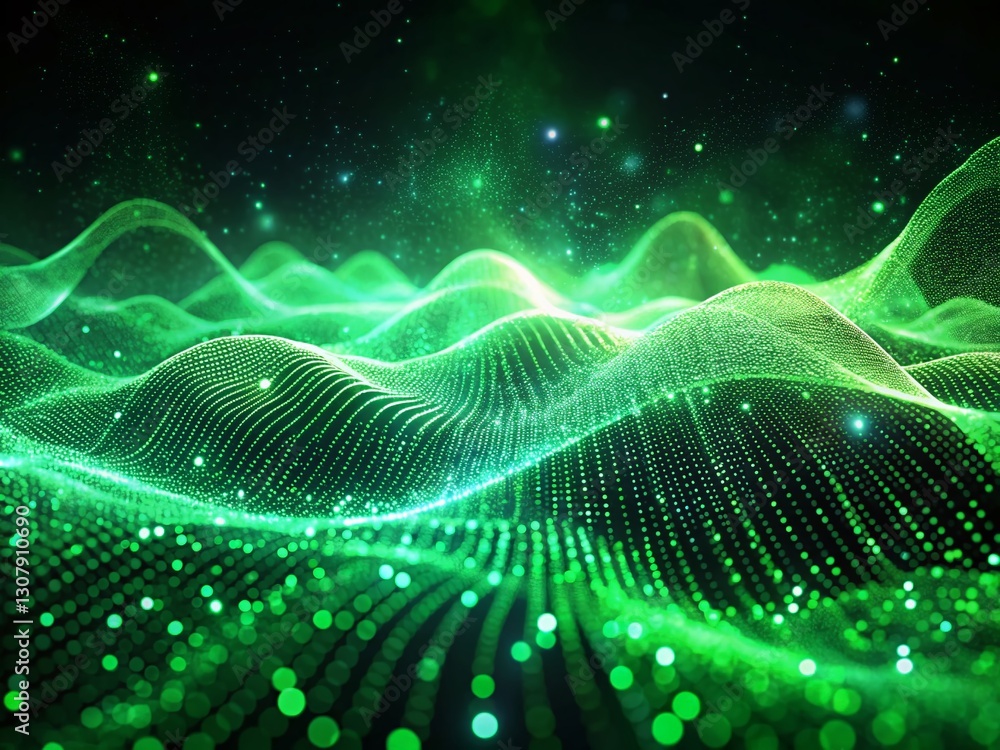 Poster abstract futuristic green particle wave: big data visualization 3d render