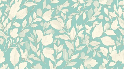 Fototapeta premium seamless pattern with white leaves on mint green background