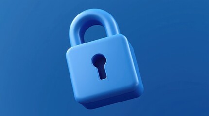 Glossy Blue 3D Lock Icon with Glowing Keyhole