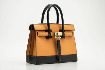 Elegant brown leather handbag with structured design and contrasting stitching