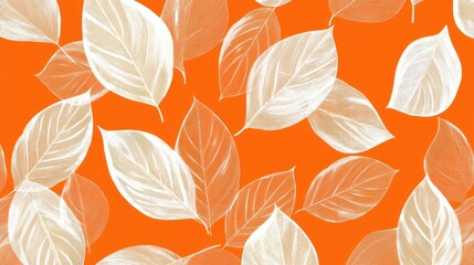 Fototapeta premium seamless pattern with white leaves on orange background