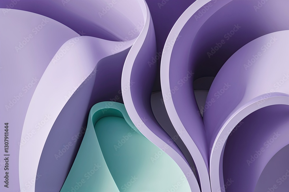 Poster mesmerizing abstract visual of interlocking curves in calming lilac and mint palette