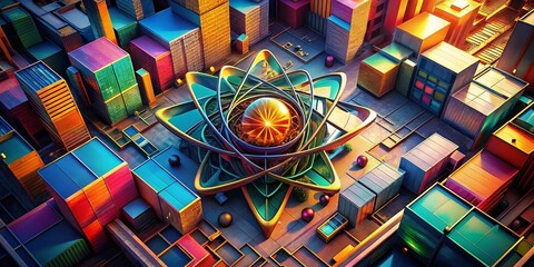 Fototapeta premium Abstract Geometric Atom Structure Wall Art - Modern Aerial Photography Design