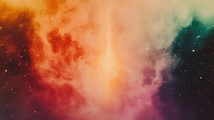 Fototapeta premium Cosmic swirl of vibrant hues, a mesmerizing blend of orange, pink, and teal, speckled with distant stars.