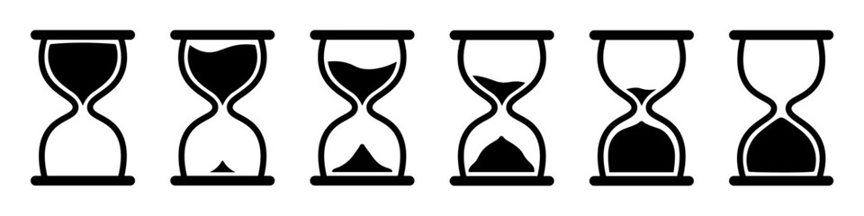 Set of hourglass icons. Loading sign.
Waiting time concept, Time measurement, deadline. Vector, isolated illustration.