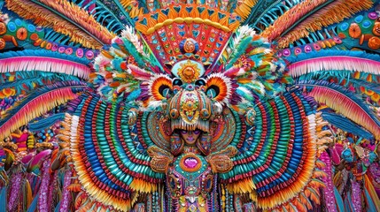 Vivid, ornate carnival costume with vibrant colors and intricate details.