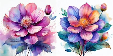 flower stye water color ,clip art ,isolated on white
