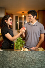 Smiling Couple Cooking Together in Cozy Kitchen