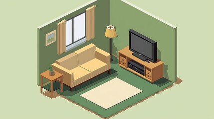 Cozy living room isometric view