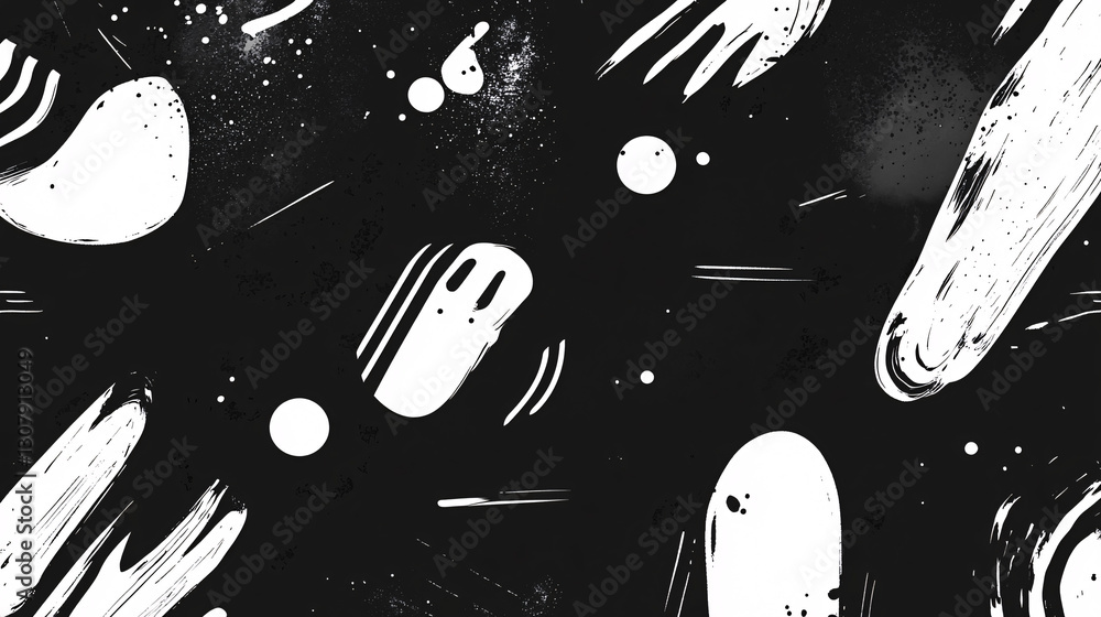 Aufkleber an abstract black and white paint splatter design with bold streaks and dynamic splashes creating a 