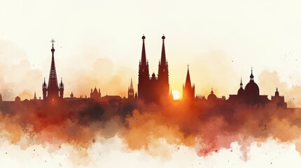 Fototapeta premium Watercolor Silhouette of Gaudi's Barcelona