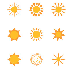 Set of sun vector icons with white background