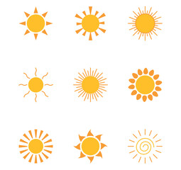 Set of sun vector icons with white background