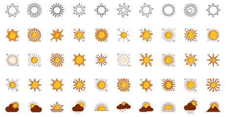 Set of sun vector icons with white background