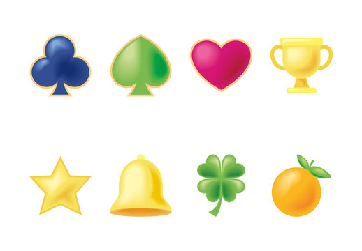 Colorful Classic Casino Game Symbols Illustration Set