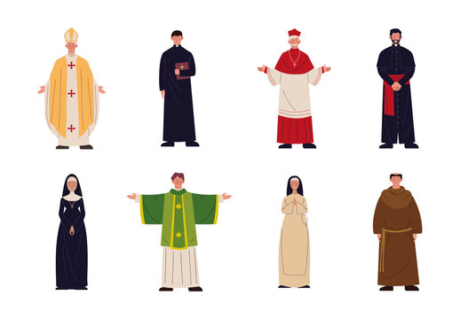 Colorful Catholic Religious People Illustration Set