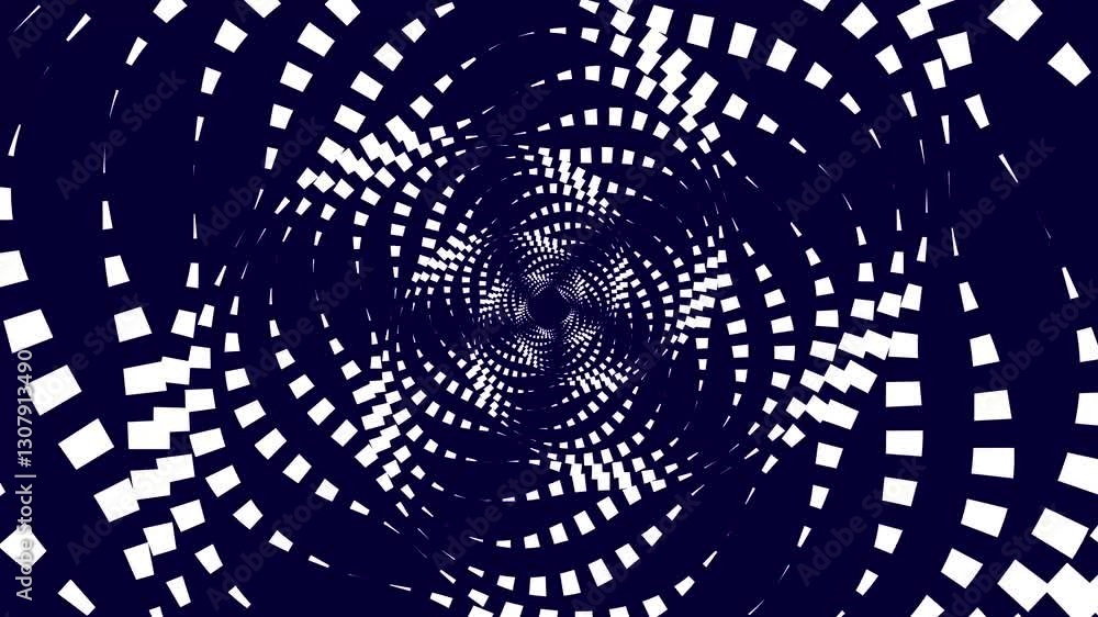 Poster color abstract motion footage clip with centrifugal rotation of hatched pattern super spirals.