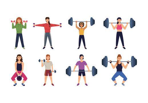 Colorful Fitness Weightlifting Workout Exercise Gym Icons Set