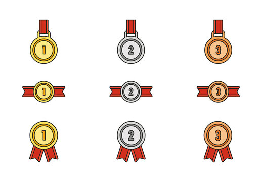 Red and Yellow 1st 2nd 3rd Place Award Medals Icons Set
