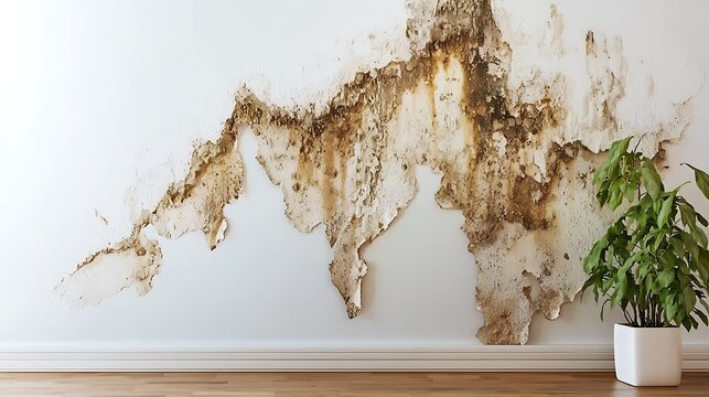 Damaged wall with water stains in a room