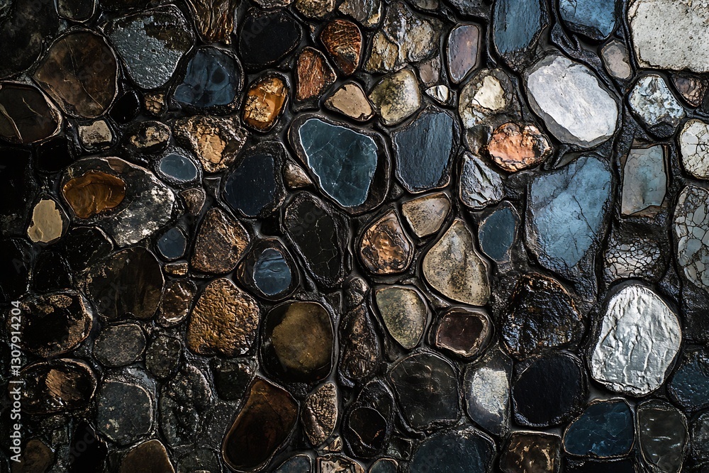 Aufkleber Stunning close-up view of a colorful collection of polished pebbles and stones creating a unique texture : Generative AI