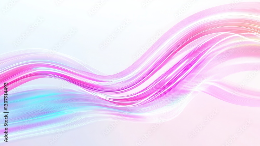 Poster Glowing neon lines creating elegant light trails on a smooth white background in futuristic digital art Generative AI