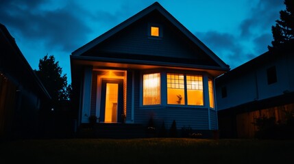 Illuminated Home at Night