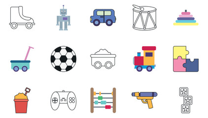 Toys vector icon set with white background