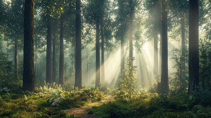 Fototapeta premium Bright Morning in a Sunny Forest